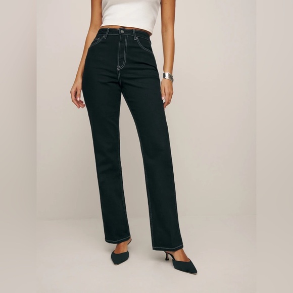 Reformation Denim - Reformation Pamela Ultra High Rise Black and White Straight Leg Jeans Size 25